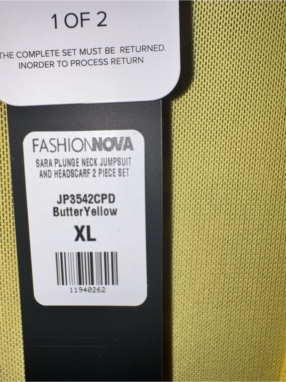 Fashion Nova Bright Yellow Long-Sleeve Plunging Maxi Jumpsuit. - Picture 8 of 8